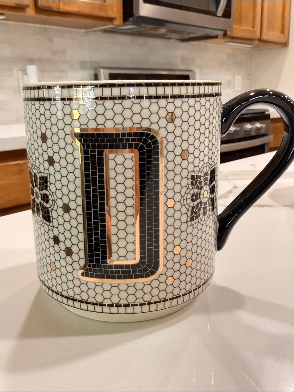 Anthropologie Bistro Tile Monogram "D" Mosaic Coffee Mug